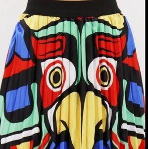 Fashion Brand Print Pleated Skirts Womens High Wai